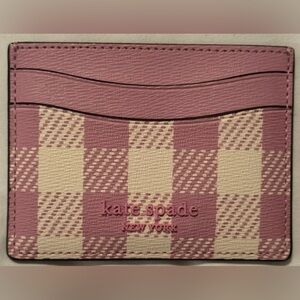 Kate Spade Morgan Gingham Field Pink and Cream Plaid Card Holder